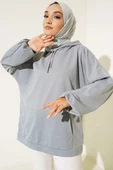 Kapüşonlu Oversize Sweat Kayrak Grisi - 2