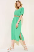 Kırkınkıl Hasır Kemerli Elbise Yeşil thumbnail 1