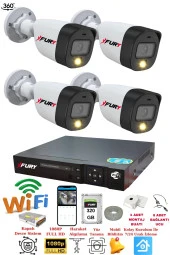 FURY 4 Kameralı 1080P 2Mp Görüntü Gece Renkli Full Hd Ultra Led Gece Renkli Güvenlik Kamerası Seti 320GB thumbnail 1