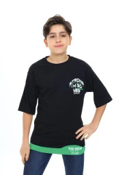 Erkek Çocuk Garni Detaylı Baskılı T-Shirt 9-14 Yaş Lx7083 - 1