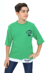 Erkek Çocuk Garni Detaylı Baskılı T-Shirt 9-14 Yaş Lx7083 - 7