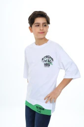 Erkek Çocuk Garni Detaylı Baskılı T-Shirt 9-14 Yaş Lx7083 - 12