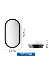 Horoz Aydos 15W Oval Siyah Led Nem Su Geçirmez Banyo Bahçe Modern Tavan Lambası Beyaz Işık - 3