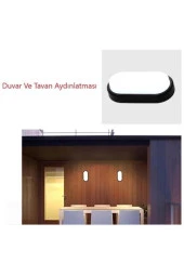 Horoz Aydos 15W Oval Siyah Led Nem Su Geçirmez Banyo Bahçe Modern Tavan Lambası Beyaz Işık - 6