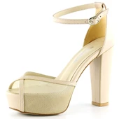 Erkan Saçmacı Carmen Ten Fileli Önü Açık Bilekten Bağlamalı Platform Topuklu Ayakkabı - 1