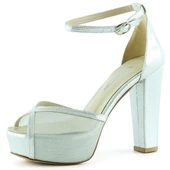 Erkan Saçmacı Carmen Lame Fileli Önü Açık Bilekten Bağlamalı Platform Topuklu Ayakkabı - 1