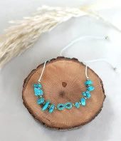 Bileklik Sonsuzluk Model Kırık Dogal Taş Turkuaz Ayarlanabilir İp Bileklik Hediye Takı - 1