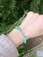 Bileklik Sonsuzluk Model Kırık Dogal Taş Turkuaz Ayarlanabilir İp Bileklik Hediye Takı - 2