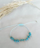 Bileklik Sonsuzluk Model Kırık Dogal Taş Turkuaz Ayarlanabilir İp Bileklik Hediye Takı - 3