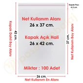 26 cm x 42 cm. Şeffaf Bantlı Jelatin - Yapışkanlı Poşet - 100 Adet - 1