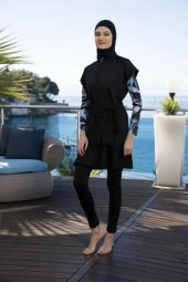 Estiva 24955 Yelekli Empirme Desenli Tam Boy Tesettür Mayo - 9