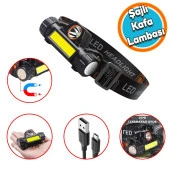 Şarjlı Kafa Lambası Bisiklet Reflektörü Ledli Kamp Kafa Feneri El Feneri 2 Modlu Mıknatıslı thumbnail 1
