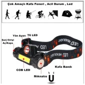 Şarjlı Kafa Lambası Bisiklet Reflektörü Ledli Kamp Kafa Feneri El Feneri 2 Modlu Mıknatıslı thumbnail 5