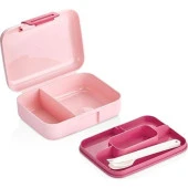Beslenme Kutusu Çift Katlı Alt Hazne İki Bölmeli Yemek Saklama Kabı Çatal Kaşık Bıçak Set Pembe - 2