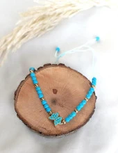 Bileklik Kelebek Model Dogal Taş Turkuaz Ayarlanabilir İp Bileklik Hediye Takı thumbnail 1