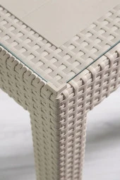 Almina Bambu Rattan Masa 80X140 Kapuçino Camlı Masa - 2