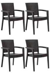 Almina Kollu Rattan Sandalye Koltuk Dayanıklı Bahçe Balkon Ve Teras Sandalyesi 4 Adet - 1