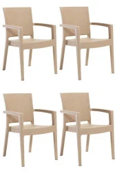 Almina Kollu Rattan Sandalye Koltuk Dayanıklı Bahçe Balkon Ve Teras Sandalyesi 4 Adet - 1