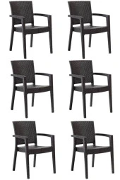 Almina Kollu Rattan Sandalye Koltuk Dayanıklı Bahçe Balkon Ve Teras Sandalyesi 6 Adet - 1