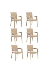 Almina Kollu Rattan Sandalye Koltuk Dayanıklı Bahçe Balkon Ve Teras Sandalyesi 6 Adet - 1