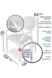 Almina Bambu Rattan Sandalye Kollu Koltuk Dayanıklı Bahçe Balkon Ve Teras Sandalyesi Beyaz 6 Adet - 1