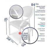 Hesapli Rattan Bambu Koltuk Beyaz- Plastik Bahçe Sandalyesi 6 Adet - 3