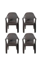 Almina Rattan Sandalye Kollu Bahçe Balkon Ve Teras Sandalyesi 4 Adet - 1