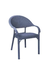 Hesapli Rattan Bambu Koltuk Antrasit- Plastik Bahçe Sandalyesi 4 Adet - 1