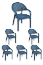 Hesapli 6 Adet Rattan Bambu Koltuk Petrol Mavisi Plastik Bahçe Sandalyesi - 1