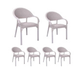 Hesapli Rattan Bambu Koltuk Bej- Plastik Bahçe Sandalyesi 6 Adet - 1