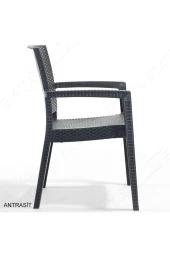 Almina Premium Rattan Masa Takımı 80X140 Camlı Rattan Masa 6 Adet Rattan Koltuk Seti Antrasit - 3