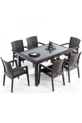 Almina İtaly Rattan Masa Takımı 6 Kişilik 90X150 Camsız Rattan Masa Takımı Bahçe Mobilyası - 1