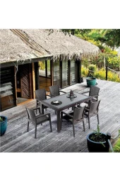 Almina İtaly Rattan Masa Takımı 6 Kişilik 90X150 Camsız Rattan Masa Takımı Bahçe Mobilyası - 2