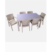 Almina Premium Rattan Masa Takımı 80X140 Cm 6 Sandalyeli Camlı Dikdörtgen Masa Takımı - 1