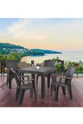 Almina Rattan Takım 90X90 Cm Trend Lüx Camsız Masa 4 Adet Gold Sandalye Kahverengi Renk - 1