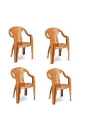 Almina Katlanır Masa Takımı Metak Ayaklı 70X120Cm Masa 4 Adet Kollu Sandalye Badem Renk thumbnail 2