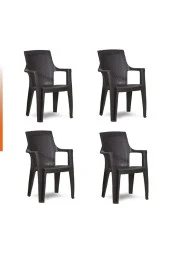 Almina Rattan Takım 90X90 Cm Trend Lüx Camsız Masa 4 Adet Gold Sandalye Kahverengi Renk - 2