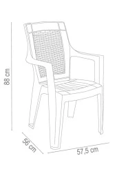 Almina Bambu Rattan Takım 90X90 Cm Trend Lüx Camsız Masa 4 Adet Gold Sandalye Badem Renk - 2