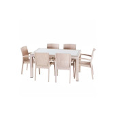 Premium Rattan Masa Takimi 80x140 Camlı Masa 6 Kişilik Sandalye Cappuccino - 1