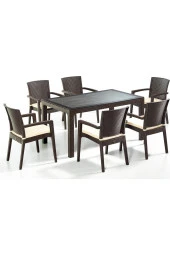 Premium Rattan Masa Takımı 6 Sandalye 80x140 Camlı Rattan Masa Takımı - 1