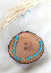 Bileklik Hz Fatıma Eli Model Dogal Taş Turkuaz Ayarlanabilir İp Bileklik Hediye Takı thumbnail 1