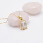 Gümüş Pazarım Dikdörtgen Kesim Altın Kaplama Baget Gümüş Kolye - 1