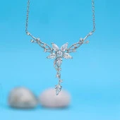 Gümüş Pazarım Beyaz Taşlı Manolya Çiçeği Kadın Gümüş Kolye - 1