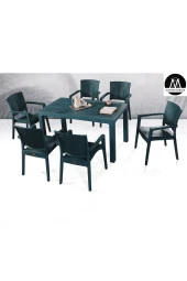 Almina Italy 80X140 Camsız Masa Takımı 6 Kişilik Rattan Desenli Bahçe Balkon Antasit Rattan Masa Takımı - 1