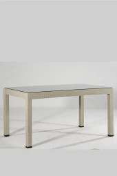 Almina Italy 80X140 Camlı Masa Takımı 6 Kişilik Rattan Desenli Bahçe Balkon Kapuçino Rattan Masa Takımı - 2