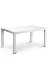 Almina Rattan 90X150 Camsız Masa Takımı 6 Kişilik Rattan Desenli Bahçe Balkon Beyaz Rattan Masa Takımı - 2