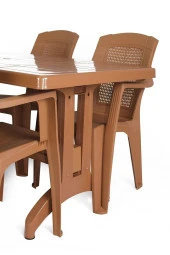 Almina 70X120Cm Gold Katlanır Ayaklı 4 Kişilik Bahçe Balkon Teras Masa Takımı Badem Renk - 2