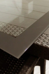 Almina Italy 90X150 Camlı Masa Takımı 6 Kişilik Rattan Desenli Bahçe Balkon Kahve Rattan Masa Takımı - 2