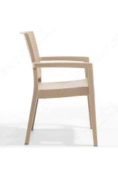 Almina Italy 80X140 Camlı Masa Takımı 6 Kişilik Rattan Desenli Bahçe Balkon Kapuçino Rattan Masa Takımı - 4