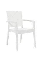 Almina Rattan 90X150 Camlı Masa Takımı 6 Kişilik Rattan Desenli Bahçe Balkon Beyaz Rattan Masa Takımı - 3